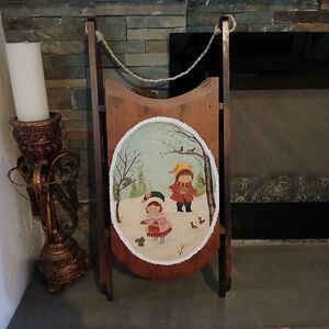 Vintage 24" Wooden Sleigh Sled Wall Hanging Holiday Christmas Decor Hand Painted